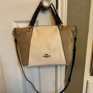 Coach Kasey leather color block  shoulder / crossbody bag (black, mocha, cream)